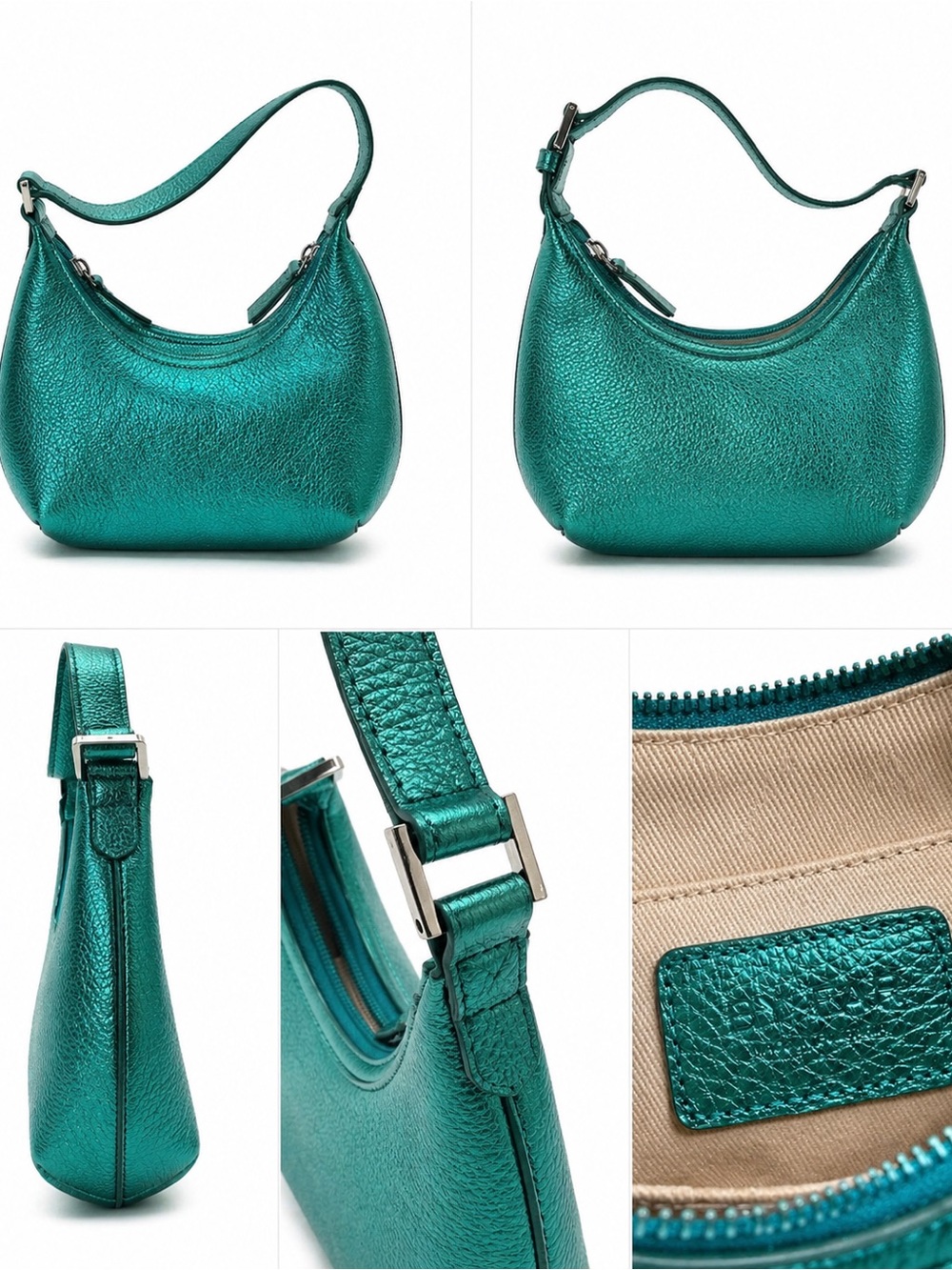 Metallic Teal Shoulder Bag - Women